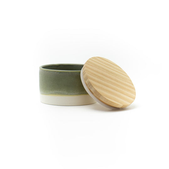 Ceramic Salt Cellar with Fine-Grain Wood Lid