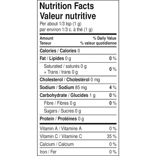 Golden Lemon Turmeric Nutrition Facts